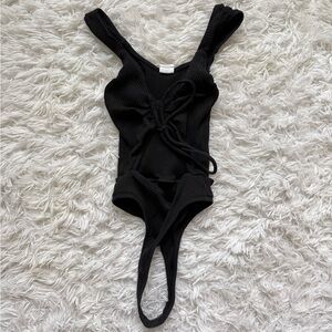 Urban Outfitters Black Ribbed Cutout Bodysuit